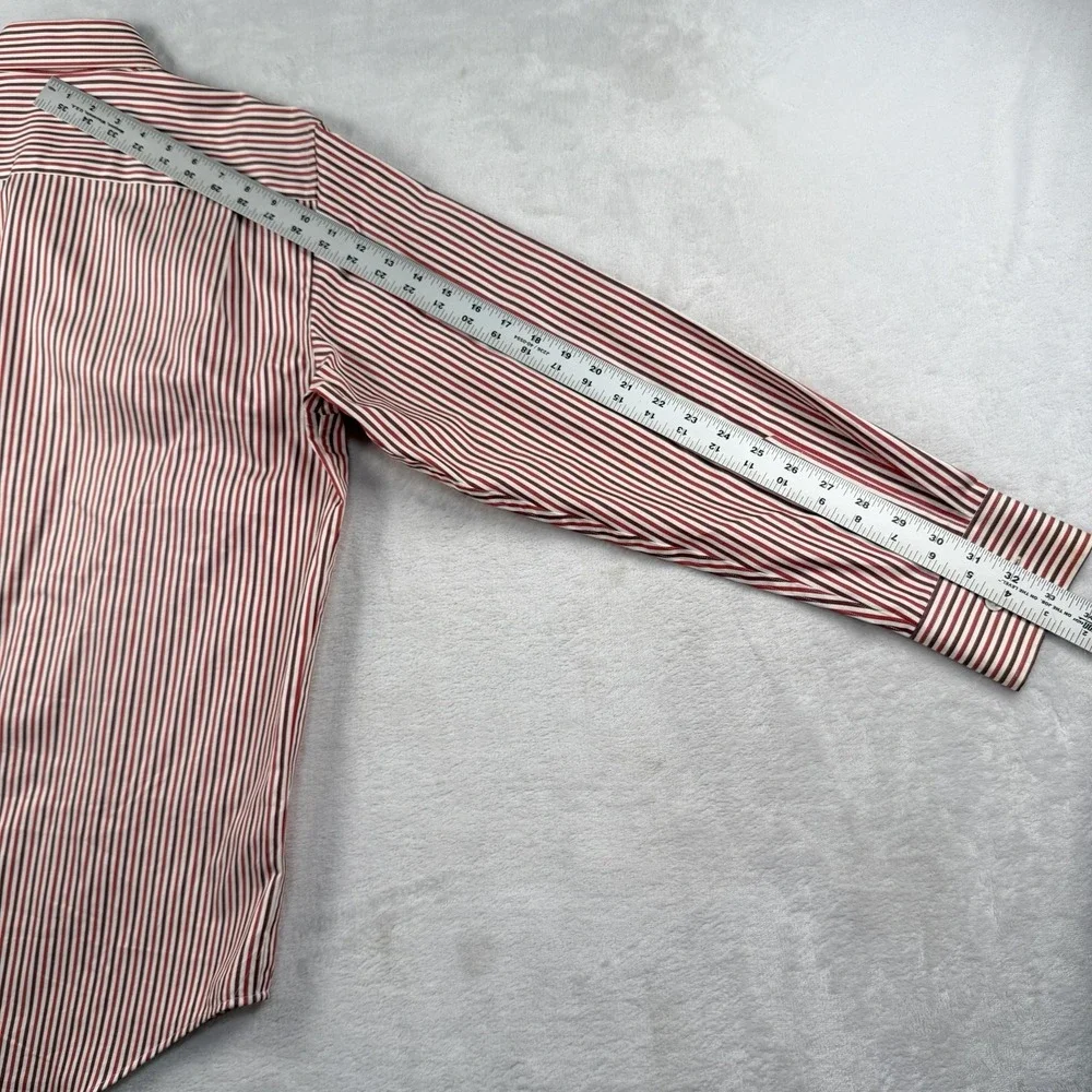 Banana Republic Dress Shirt Mens 14.5 33 Striped Red Maroon White 100% Cotton